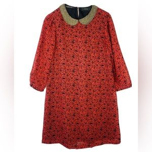 Maison Scotch Womens Sz S Red Spotted Dress Gold Metal Beaded Bib Collar Retro